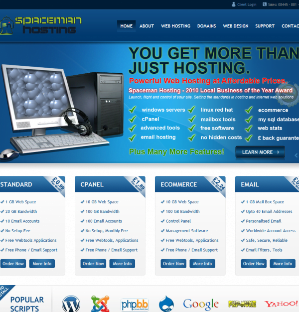 spaceman hosting website design
