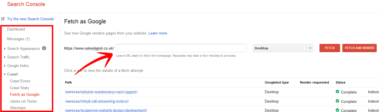 Search Console - Fetch as Google Index