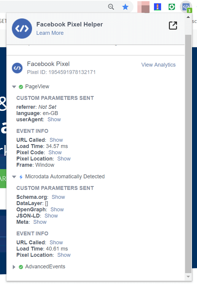 facebook pixel helper browser extension