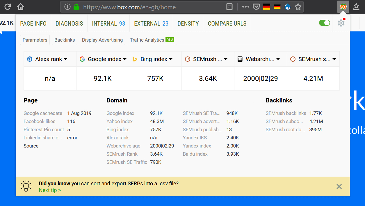 seoquake browser extension