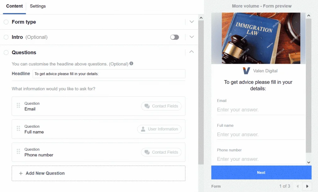 lawyer lead ad form